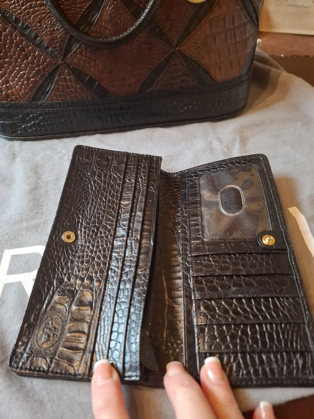Rare Brahmin Brown & Black Croc-Embossed Satchel with Matching Wallet